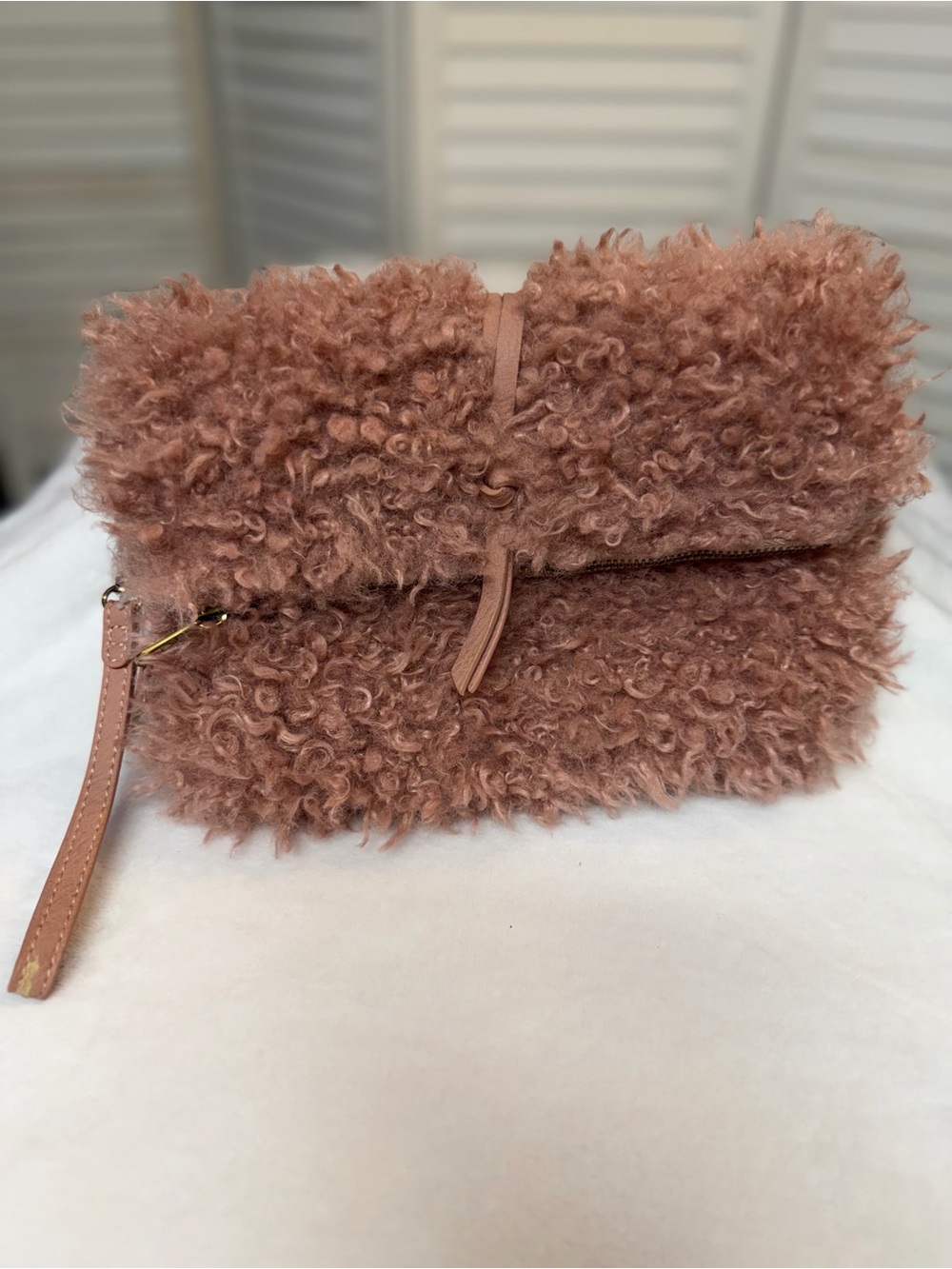 Universal Thread Faux Curly Shearling Fold-Over Clutch Dusty Rose NWOT